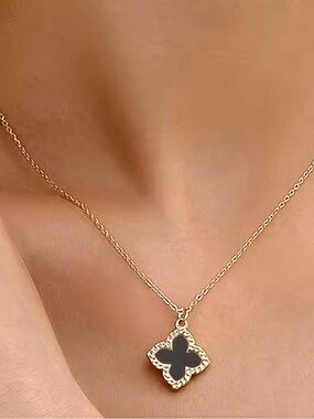 Gold Chain Necklace with Black Clover Pendant